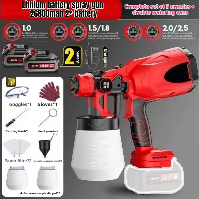 【จัดส่งรวดเร็ว】ปืนพ่นสีไร้สายขนาด 1000 มล. สำหรับแบตเตอรี่ 18V ปืนพ่นสีไฟฟ้า HVLP แบบชาร์จได้ สำหรับรถยนต์ บ้าน หน้าต่าง ใช้พลังงานจาก