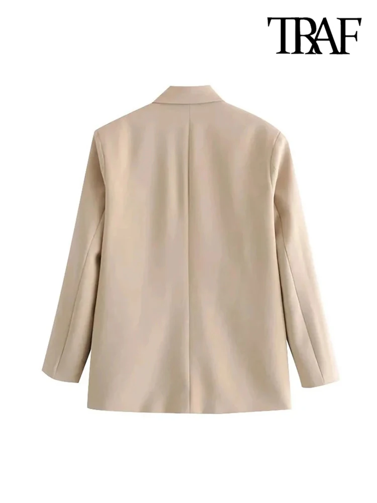 TRAF moda donna doppio petto sciolto cappotto Blazer Vintage manica lunga tasche capispalla femminile Chic top