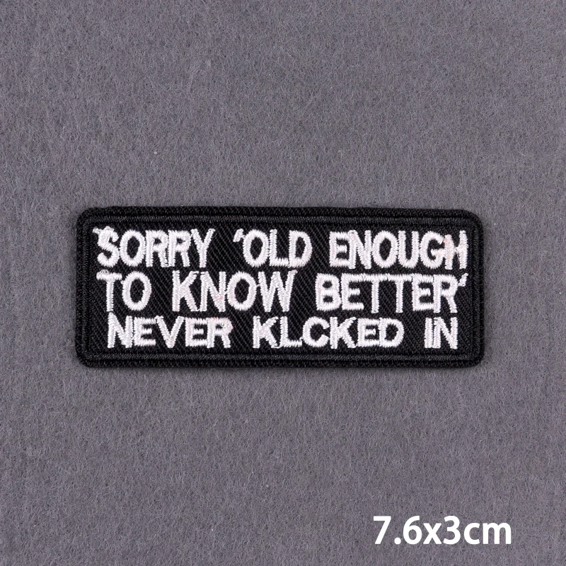 Schwarzer Aufnäher mit Slogan zum Aufbügeln für Kleidung, DIY-Stickerei-Applikation, Bügelbare Aufnäher, DIY-Bügelsticker, Abzeichen – Detail 8