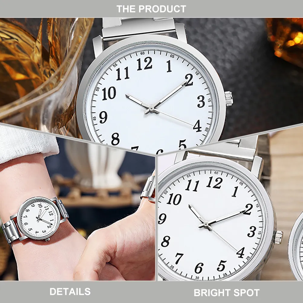 2Pcs Silver Couple Watches Lightweight Alloy Wristwatch Modern Casual Lover Watch Accurate Time Hypoallergenic Gift for Lover