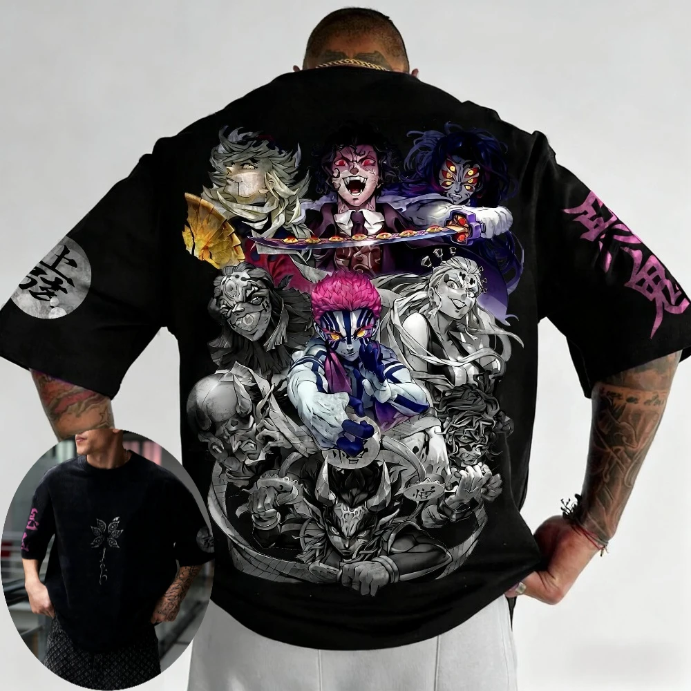 Camiseta Demon Slayer para hombre, camiseta de Anime de verano Akaza Douma Kokushibo, ropa de manga corta para padres e hijos para primavera y otoño