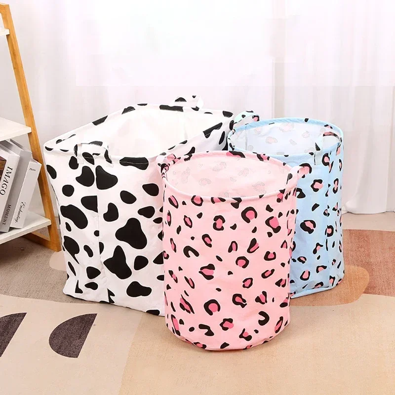 Print Laundry Basket Foldable Home Laundry Storage Bag Portable Cotton Linen Hamper For Kids Toys Dirty Clothes Basket Organizer