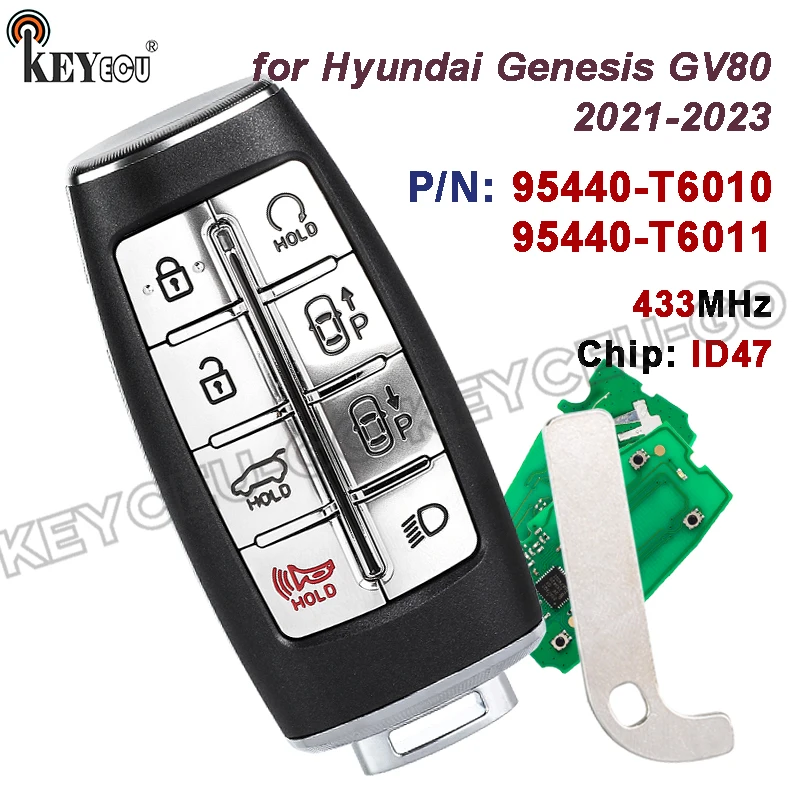 

KEYECU 433MHz ID47 Chip 95440-T6100 95440-T6011 TQ8-FOB-4F35 for Hyundai Genesis GV80 2021 2022 2023 Keyless-Go Remote Key Fob