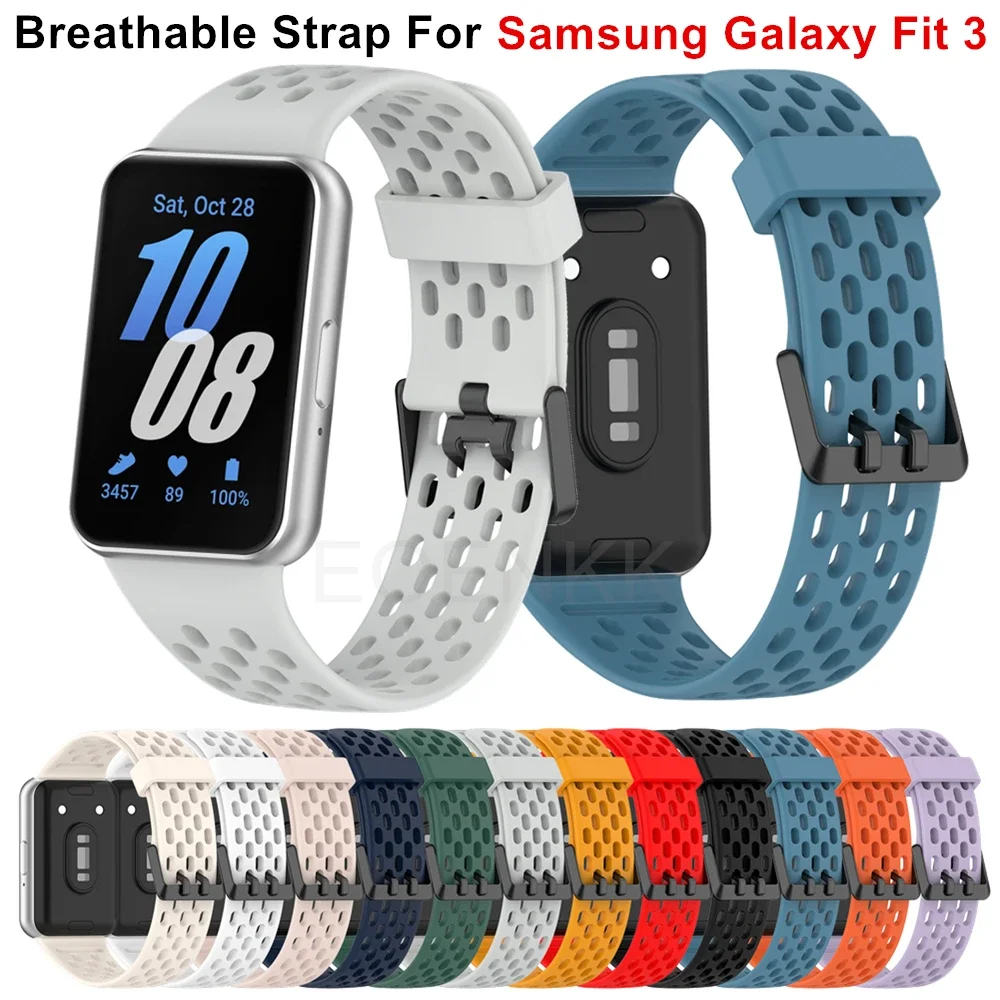 Breathable Strap for Samsung Galaxy Fit 3 Sport Soft Silicone Wrist Strap for Samsung Galaxy Fit3 Bracelet Correa Men Women Band