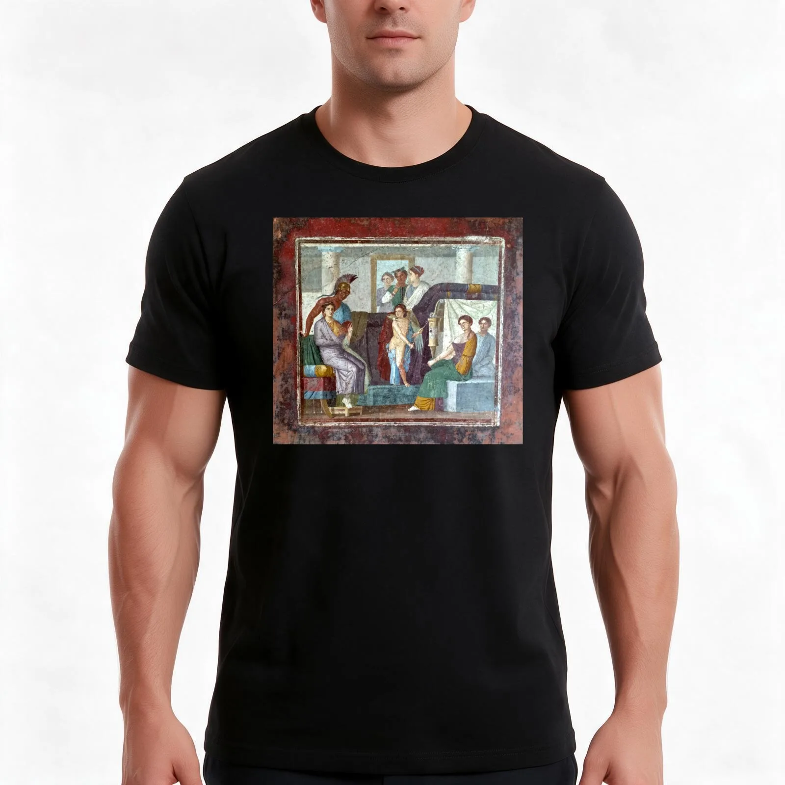 Ercolano Mosaics T-Shirt, Summer Casual Cotton Tee, Oversized Streetwear Tops, Vintage Graphic Print, Loose Fit Short Sleeve