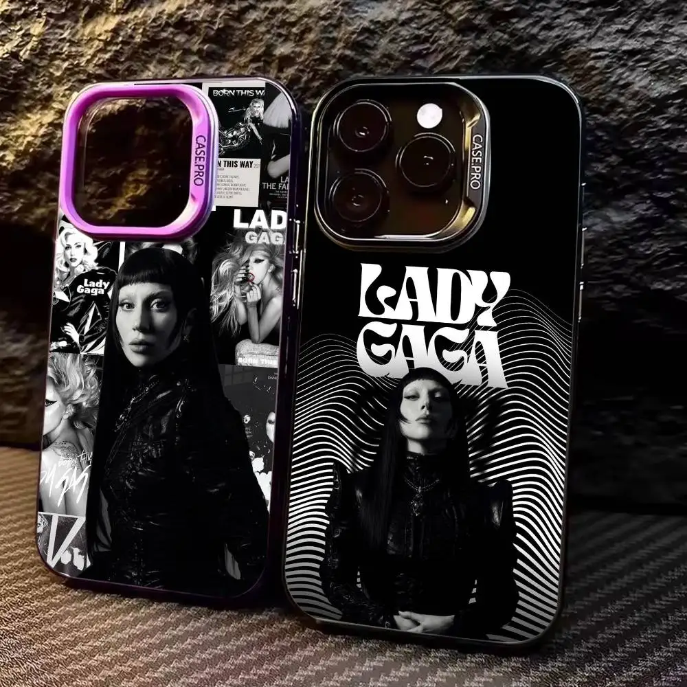 

Singer L-Lady G-Gaga cool Phone Case For iPhone17,16,15,14,13,12,11 Plus,Pro Max Colored Silver Plated Inside Cover