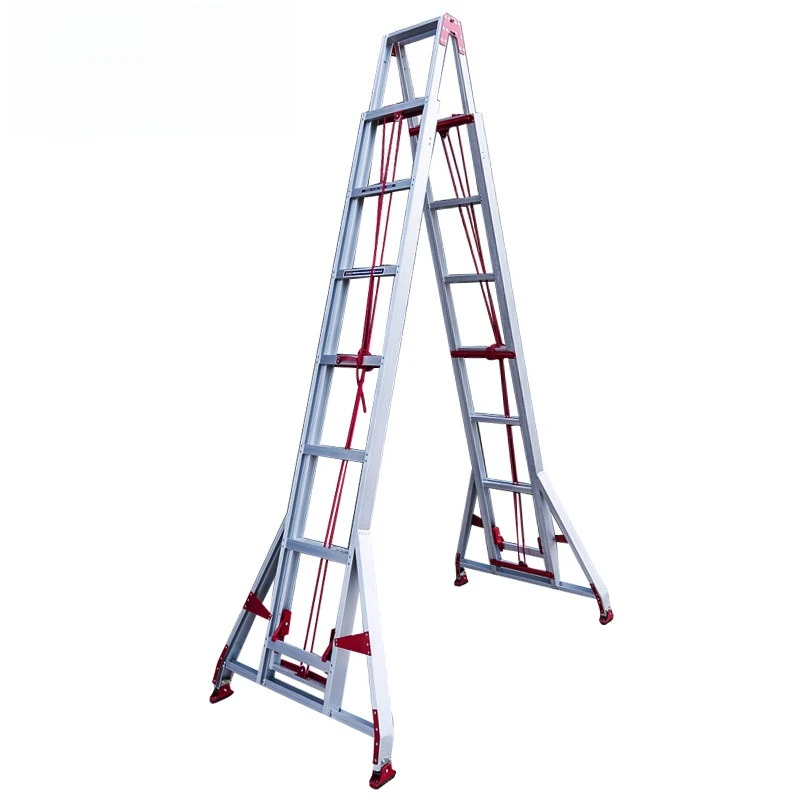 

Multifunctional household engineering ladder Thickened aluminum alloy double side ladder Telescopic Portable