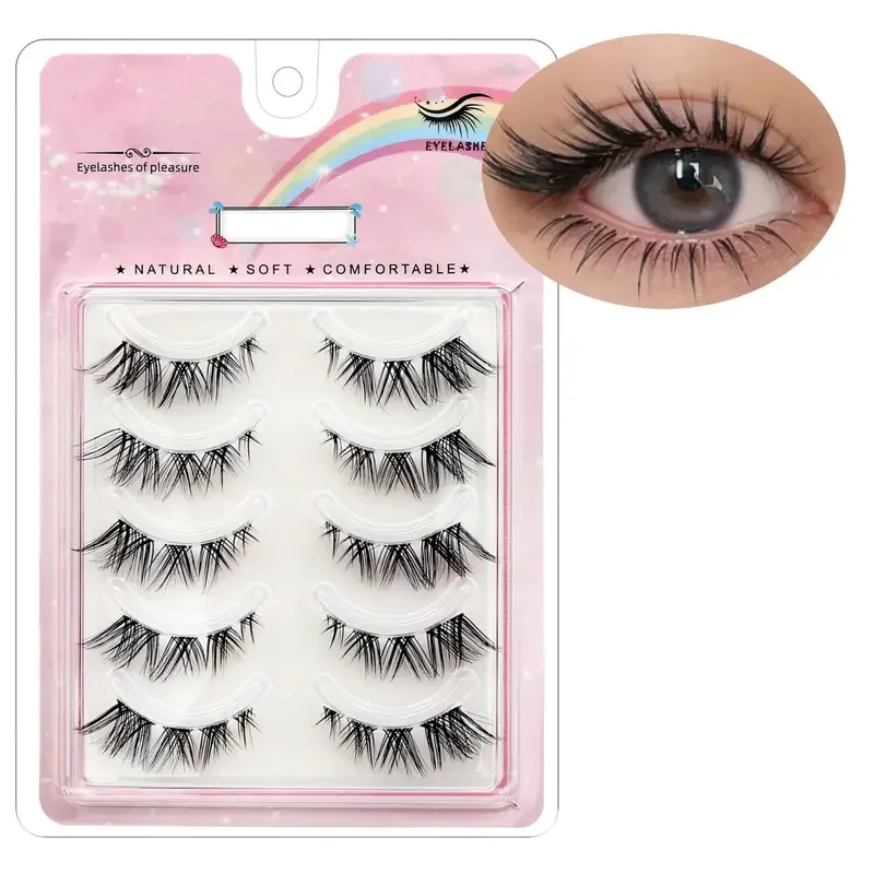 5 pares de cílios postiços Fox Eye - maquiagem leve esfumaçada, extensões de ponta de olho inclinado e curvadas