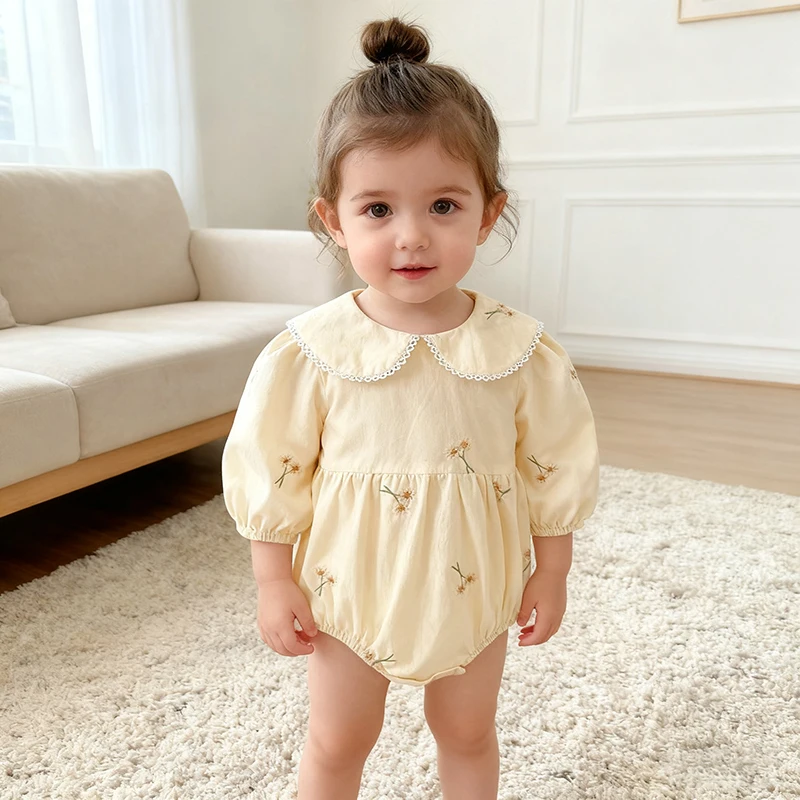 0-24 متر الخريف الطفل رومبير بأكمام طويلة القطن المطبوعة الوليد الطفل بنات الجولة الرقبة داخلية الكورية نمط طفلة الملابس #1