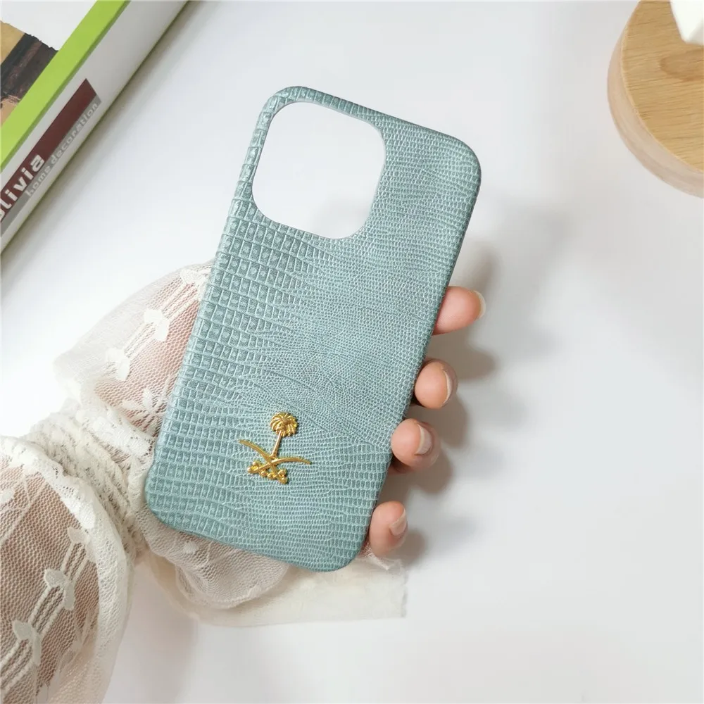 Luxury Lizard Skin Pattern Coconut Tree Hard Case For Iphone 16 15 14 11 12 13 Pro Max 7 Plus Xr X Xs Se Pu Leather Cover Fundas