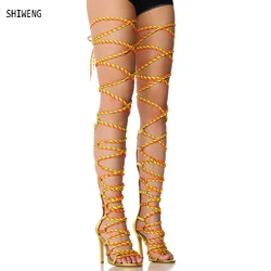 2024 Light Rope Sandals Cross Strap Open Toe Rome Summer Women Shoes Stiletto High Heel Ankle Strap Solid Gladiator Sandals