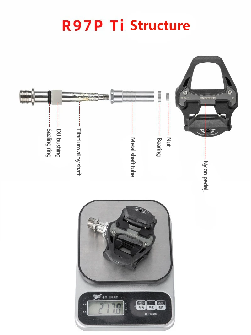Road Bike SPD Pedals Titanium Axle DU+1 Bearings Nylon Platform Clipless Pedals Including Cleats