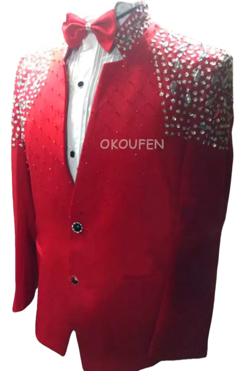 Customized Handmade Men's  Sequins Hot-drill Suit Jacket Chorus Host Singer Formal Dress Party Stage Show Theme Wear