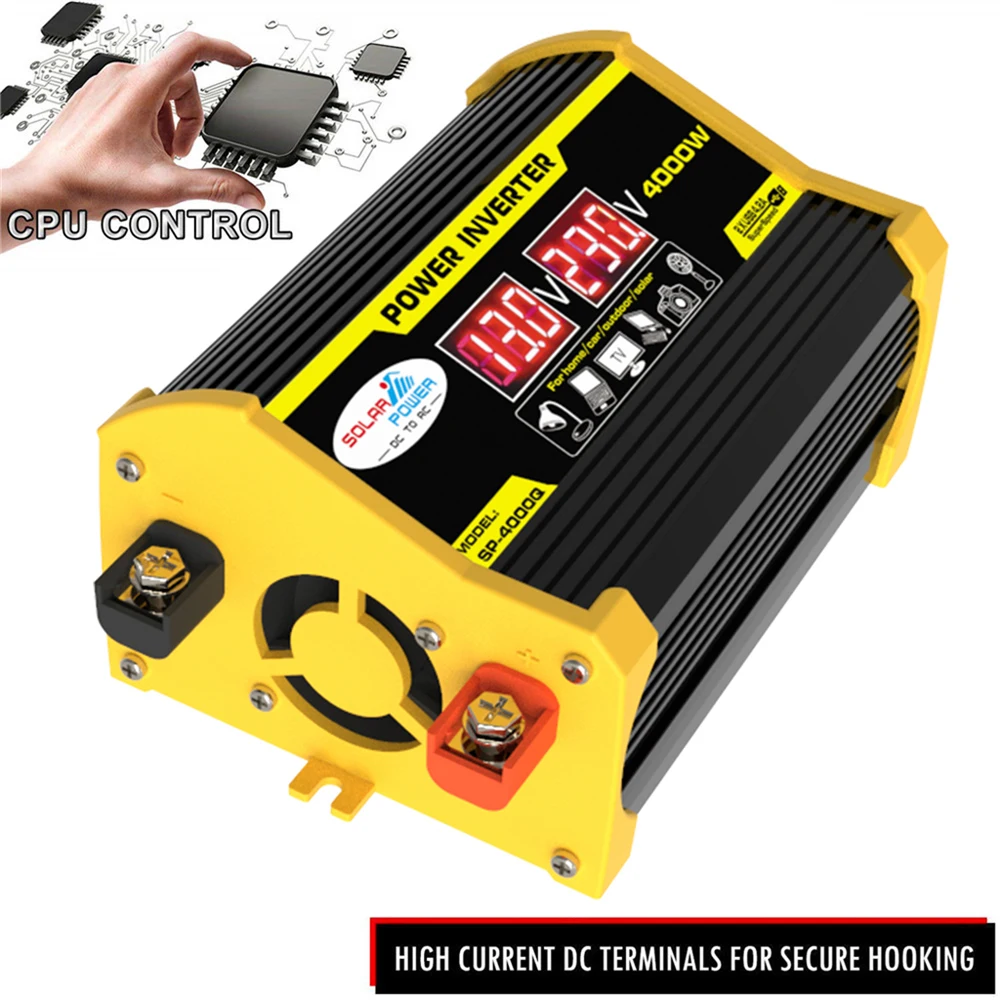 

Portable Inverter Car Power Inverters DC12Volt To AC110/220Volt Transformer 4000W Modified SineWave Inverter Dual USB LED Displa