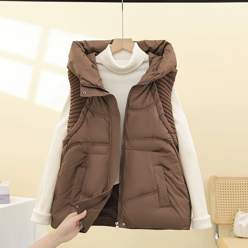 

Women's Loose Fit down Cotton Vest 2025 Autumn Winter New Sle Thiened Hooded ort Jaet oulder Pad Warm Coat