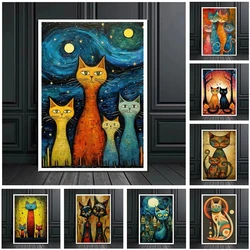 Comic Cat Art Poster Prints For Living Room Home Decor Cartoon Animal Illustration Abstract Kitten Canvas Painting Wall Art