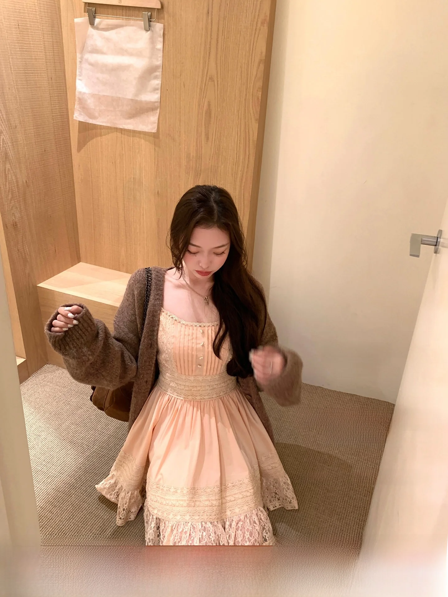 

ThePeachOfficial Vintage Alpaca Knit Sweater And ter Dr Set Women's Loose Fit Long Sve V-Ne Autumn Outfit Two-Piec...