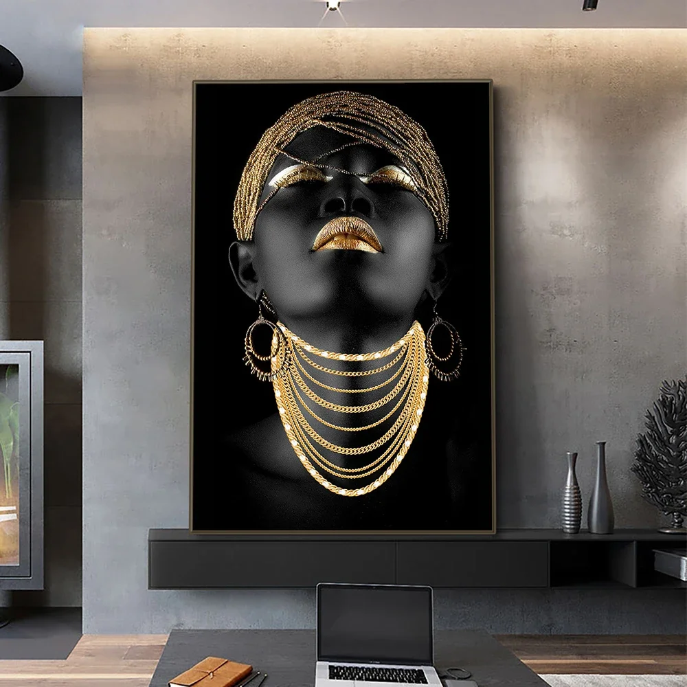 African Women Classic Black Gold Gestures Posters and Prints Female Portraits Canvas Painting Wall Art Pictures for Home Decor