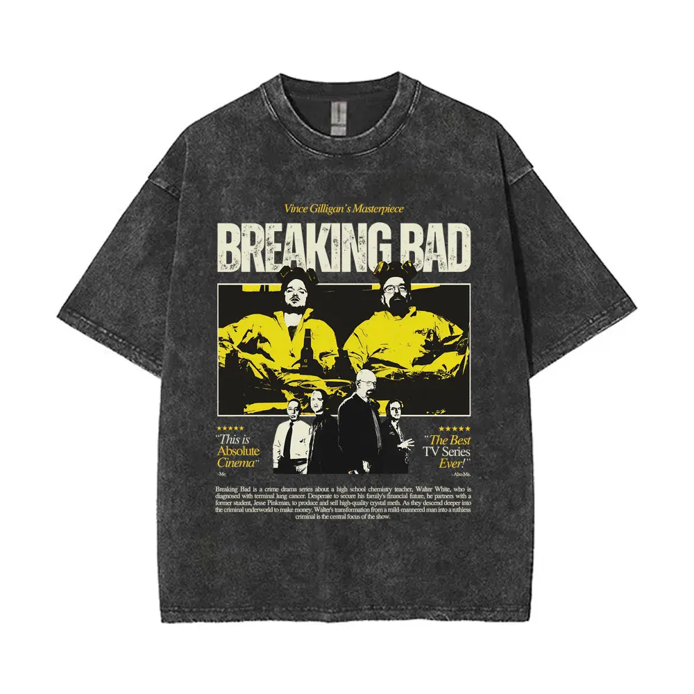 Washed Vintage Heisenberg TV Breaking Bad Graphic T Shirt Better Call Saul Print T-shirt Men Women Casual Retro Cotton T-shirts