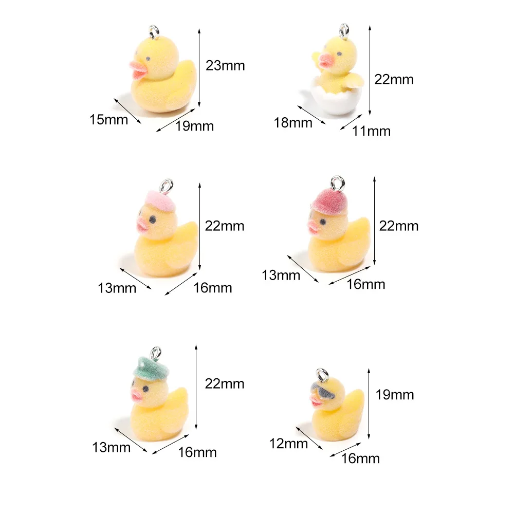 30Pcs 3D Cute Flocking Cartoon Duck Charms Plush Animal Doll Pendant For Phone Keychain Necklace Earrings Bag Diy Jewelry Make