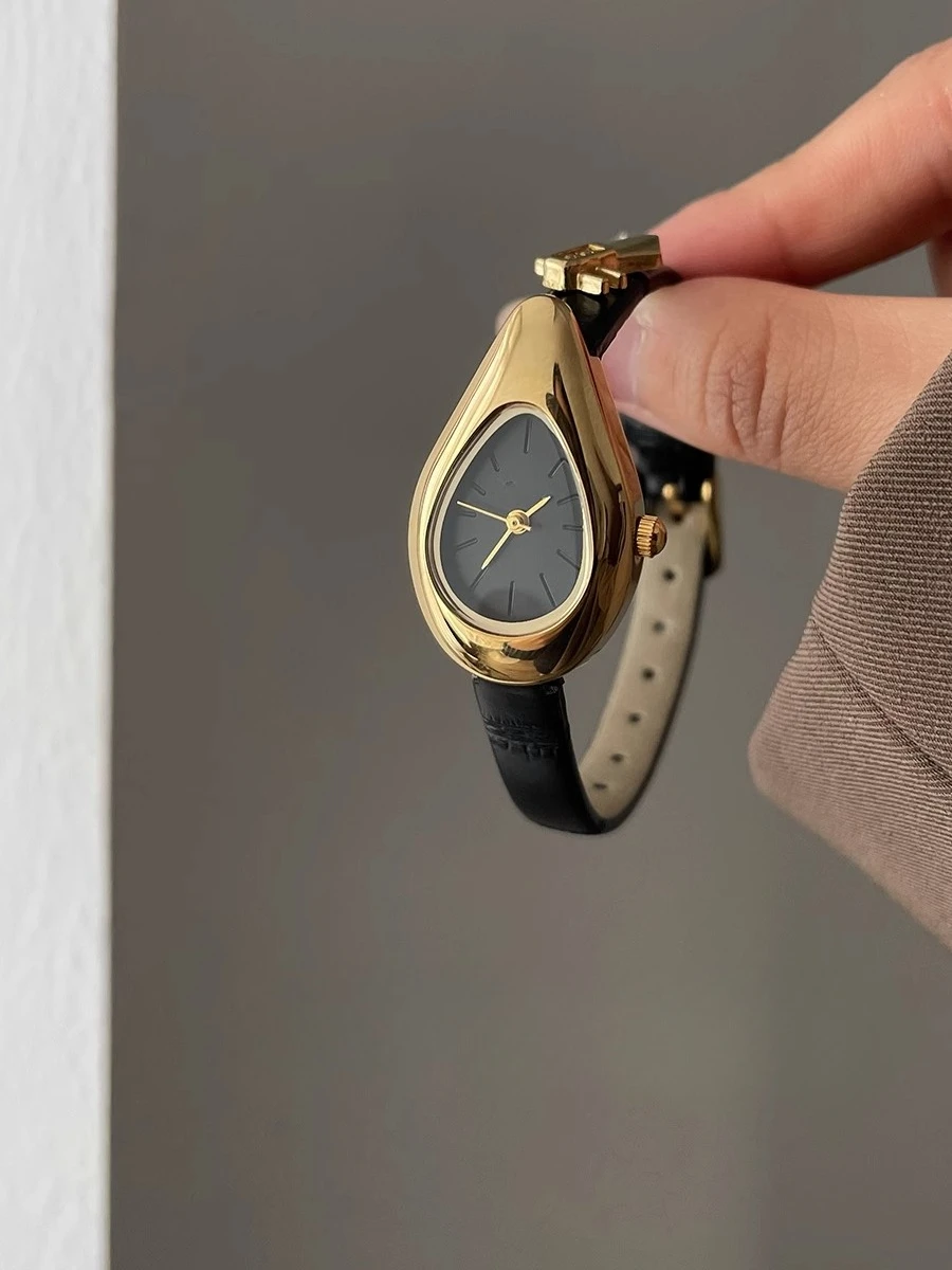 Water Drop Black Silver Pipa 2025 New Women's Niche Light Luxury High-end Retro Quartz Watch Women