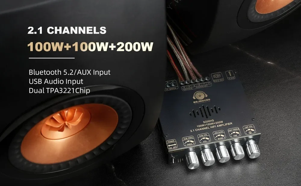 2*100W+200W Bluetooth Power Amplifier Board 2.1 Sound Card Subwoofer Theater Audio Stereo Equalizer Amp
