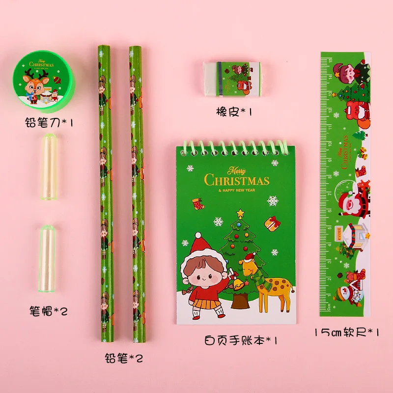 

children's stationery set gift box Christmas card pencil 8-piece student school supplies kindergarten prizes wholesale