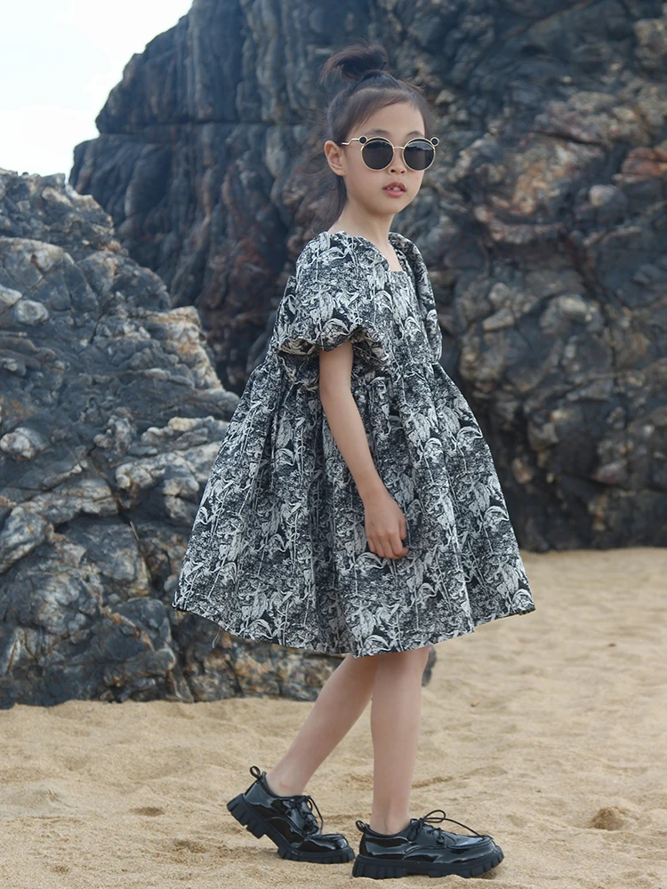 Baby Girl Spring Summer New Puff Sleeve Dress Vintage Style Fashion Dress Children High Quality Clothes Kids Dress 3-16Y WZ625