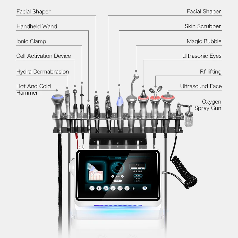 Multi-effect 13 in 1 Dermabrasion Hydro Facial Contouring Deep Cleaning Bubble Aqua Peeling Eye Massage Skin Management Machine