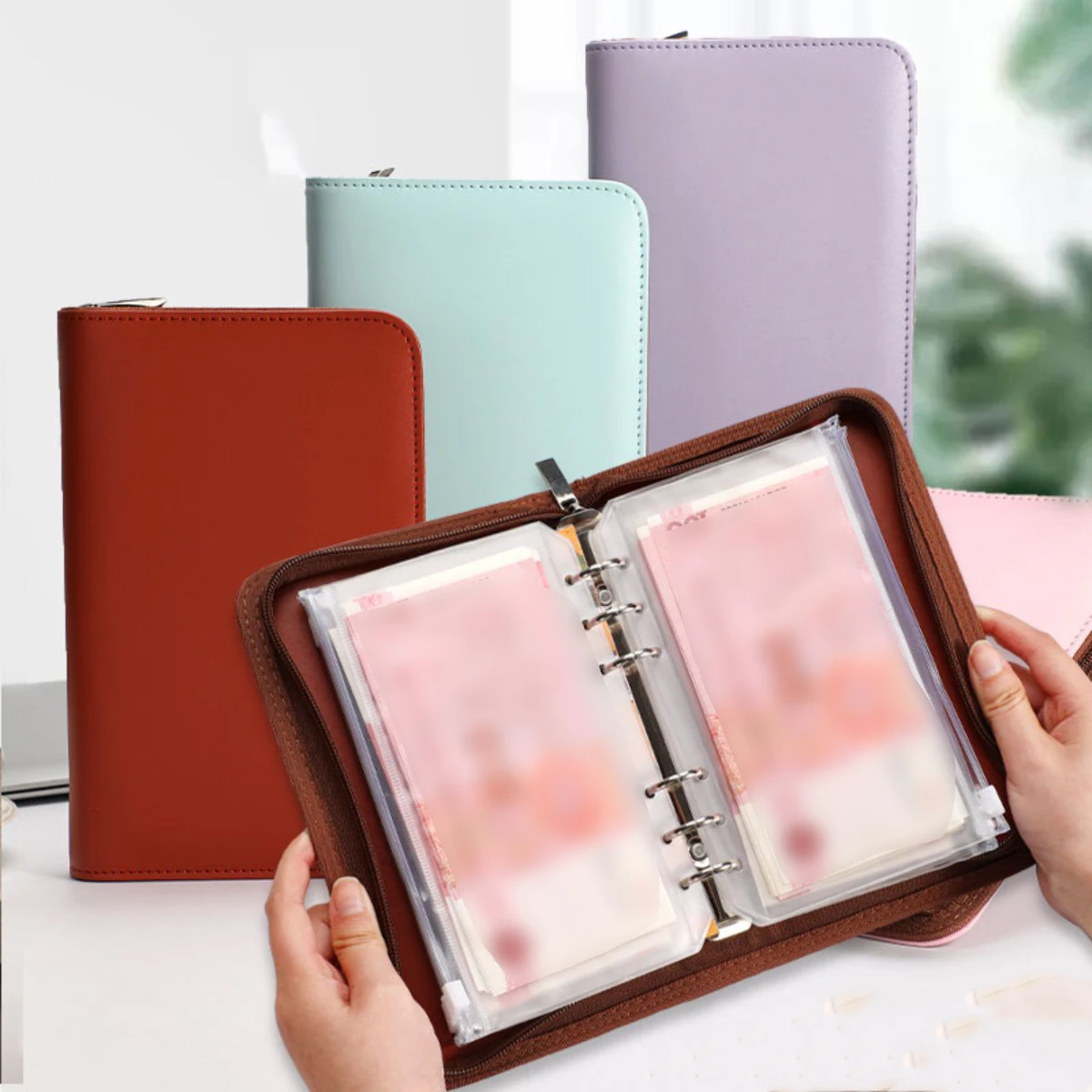 

Zipper bag cash storage plan book, suitable for daily cash storage plans, equipped with 10 zipper pockets and 12 plan sheets