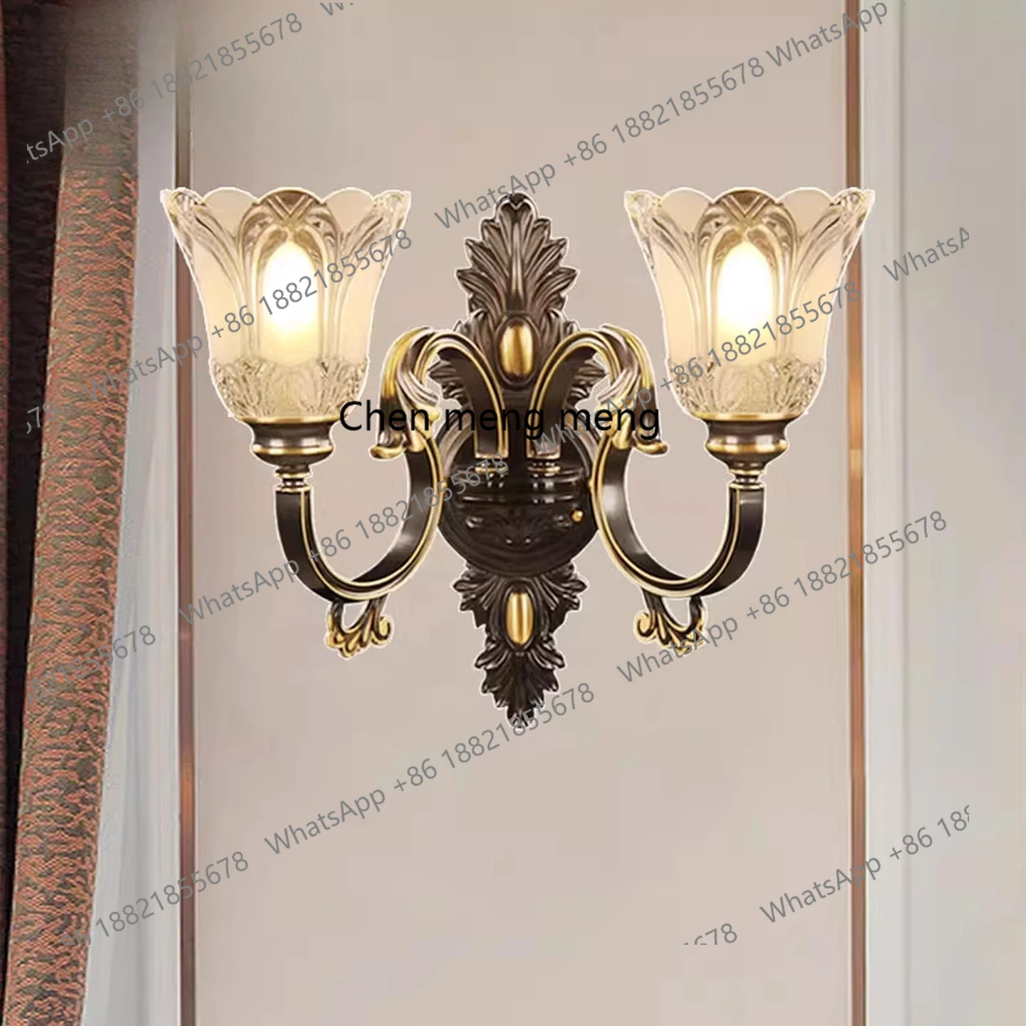 

American retro double-headed simple all-copper wall lamp, living room aisle foyer wall lamp, new black wipe gold