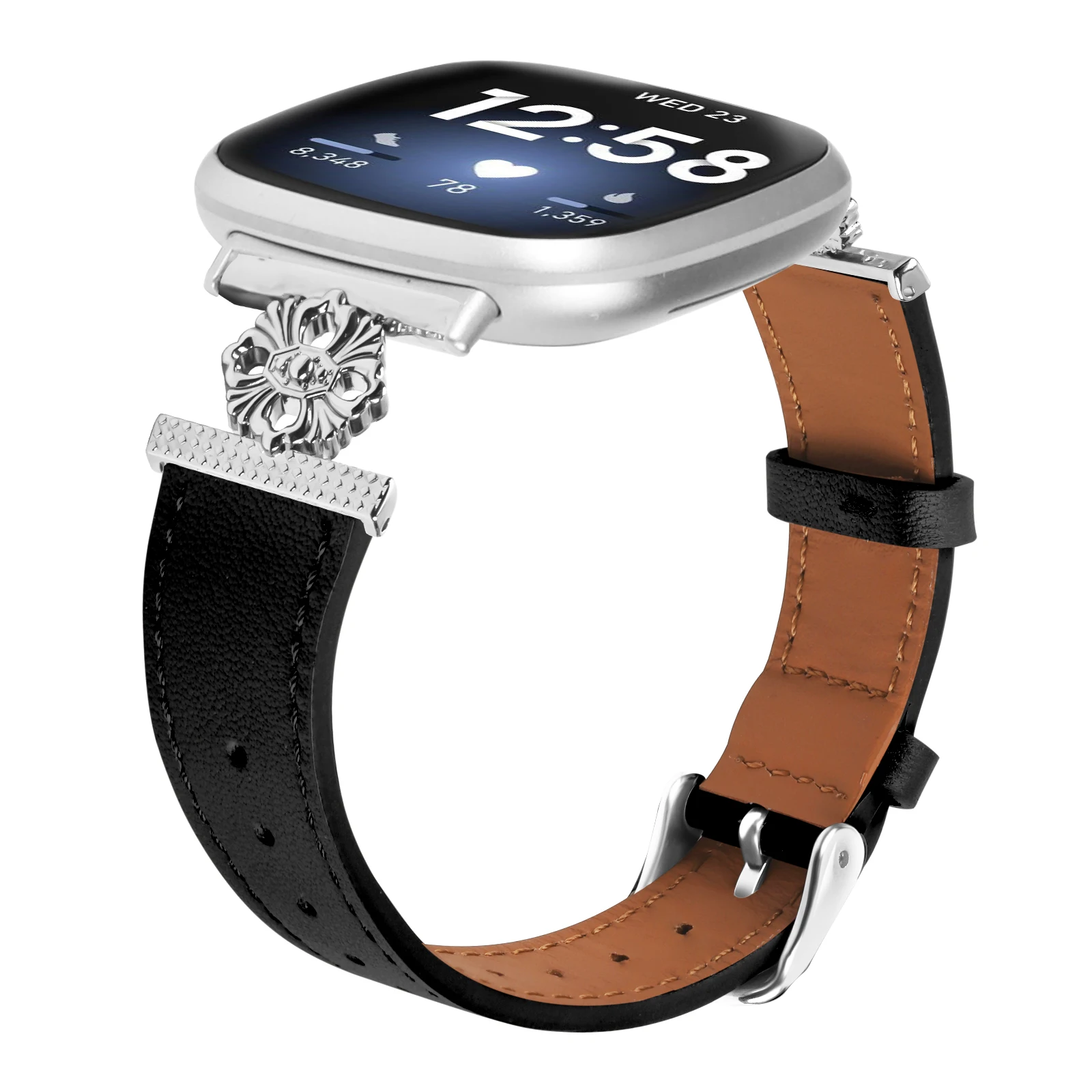 For fitbit versa 4 Leather Smart Watch Strap Four Petals Band for fitbit versa 3 Leather Watchband for fitbit sense / sense 2