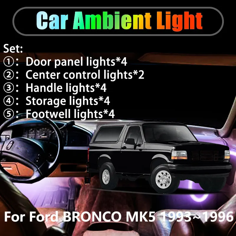 

Для Ford BRONCO MK5 5th 5Gen 1993 ~ 1999 2/18 в 1, автомобильное окружающее освещение, светодиодные внутренние светодиодные фонари багажника, USB RGB Ensemble Streamer