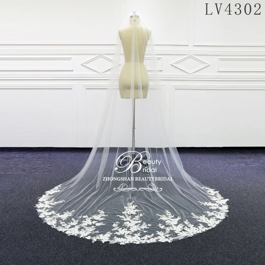 

Voile Mariage 1.5M One Layer Lace Edge White Ivory Cathedral Wedding Veil Long Bridal Cheap Women Accessories