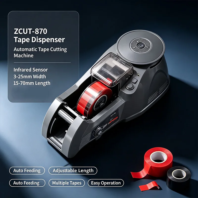 ZCUT-870 Automatic Tape Dispenser Cutting Machine Infrared Sensor Tape Cutter Width 3-25mm Cutting Length 15-70mm