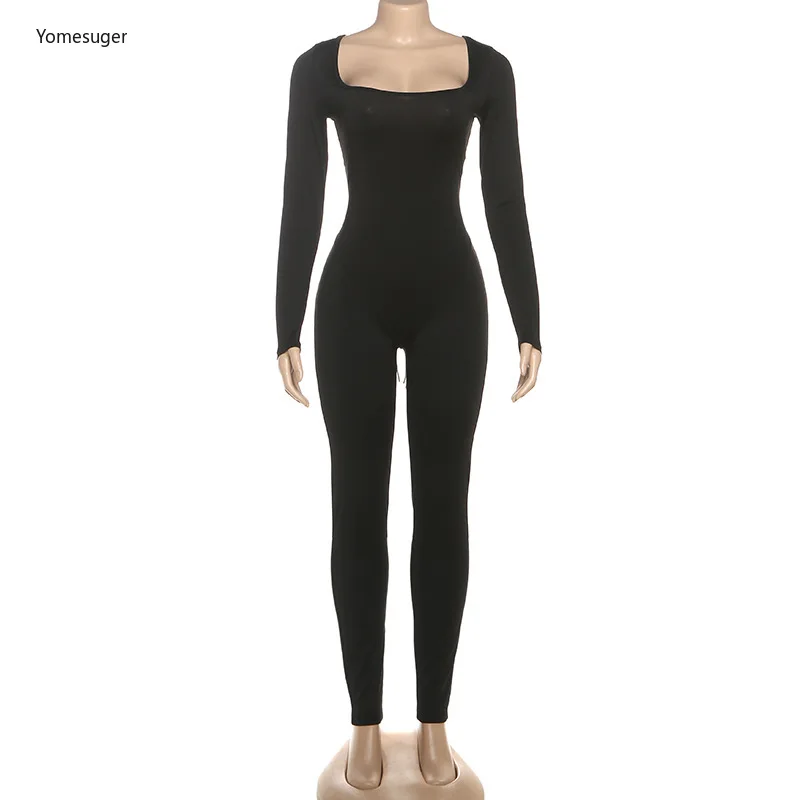 Yomesugar 2025 خريف المرأة عارية الذراعين ضمادة بذلة مثير U الرقبة كم كامل تمتد نحيل رومبير اللياقة البدنية النشاط الشارع الشهير
