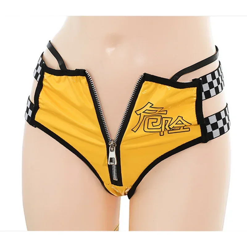 أنيمي سباق السيارات نموذج موحدة دراجة نارية فتاة الأصفر خطر تحذير ملابس تأثيري حلي بولي Leather الجلود لعب الأدوار الملابس الداخلية #3