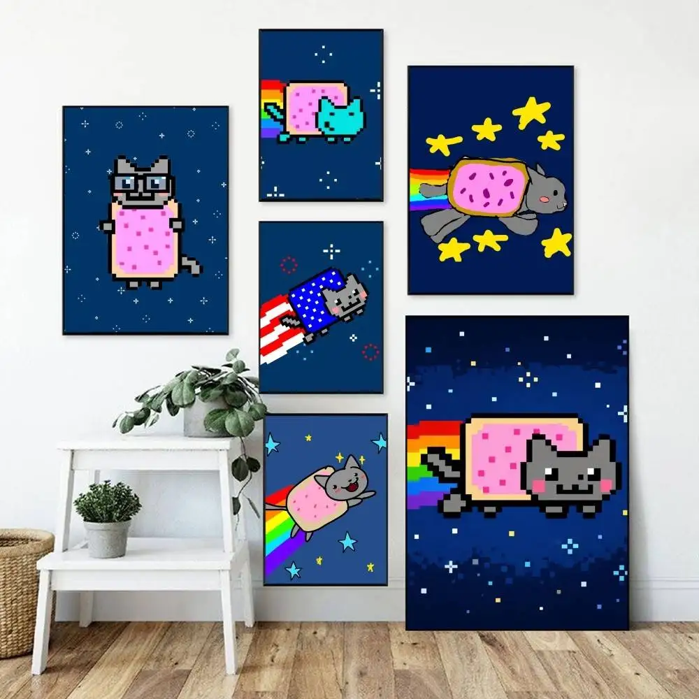 cute Rainbow Alien Nyan Cat    Poster Perfect Space Sticker Self Adhesive for Office Home Theater Wall Art Decor Fancy Gift