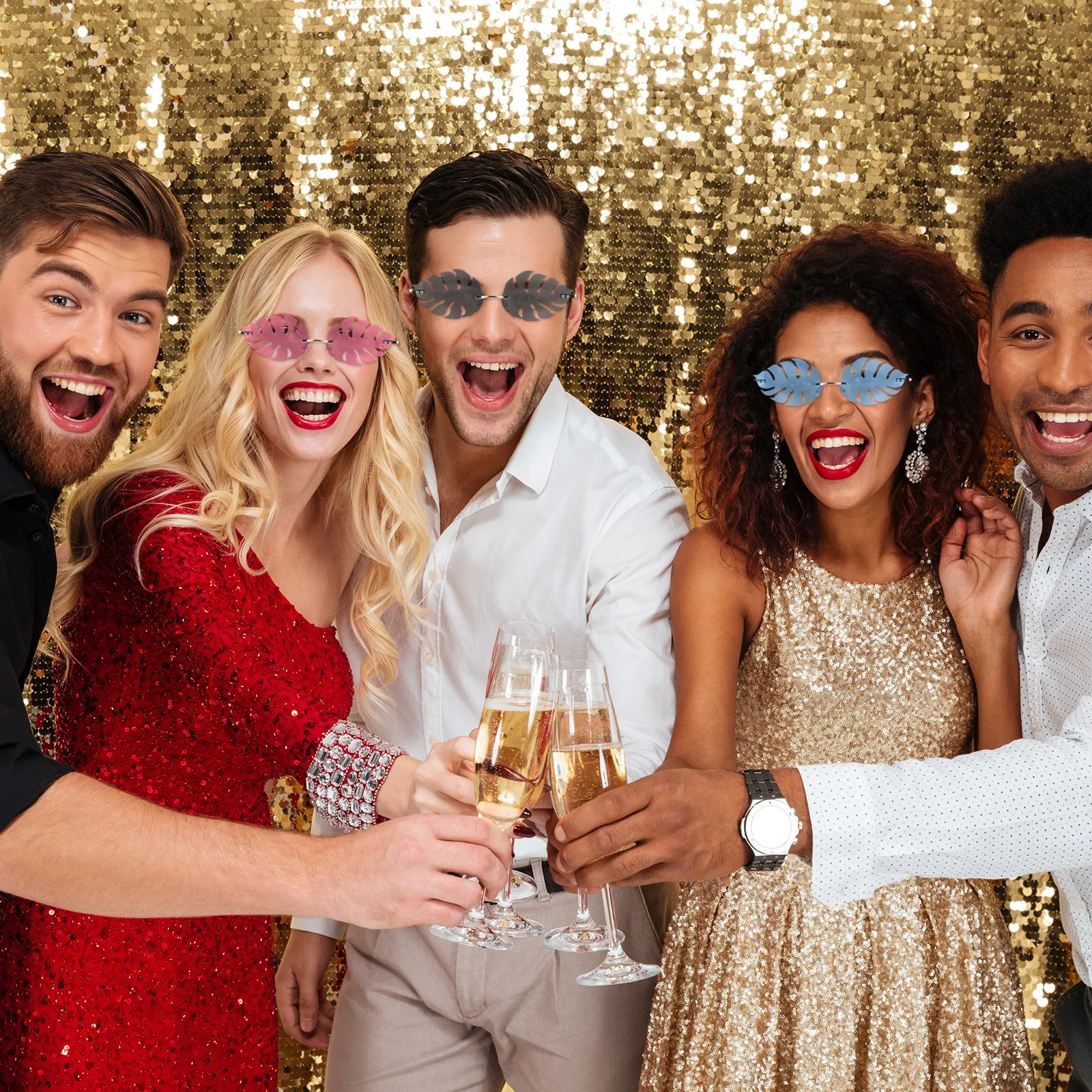 1 قطعة نظارات شمسية بدون إطار على شكل ورقة شجر وردي مضحك للحفلات صور دعامة نظارات عصرية لديكور الحفلات الإبداعية وكشك الصور