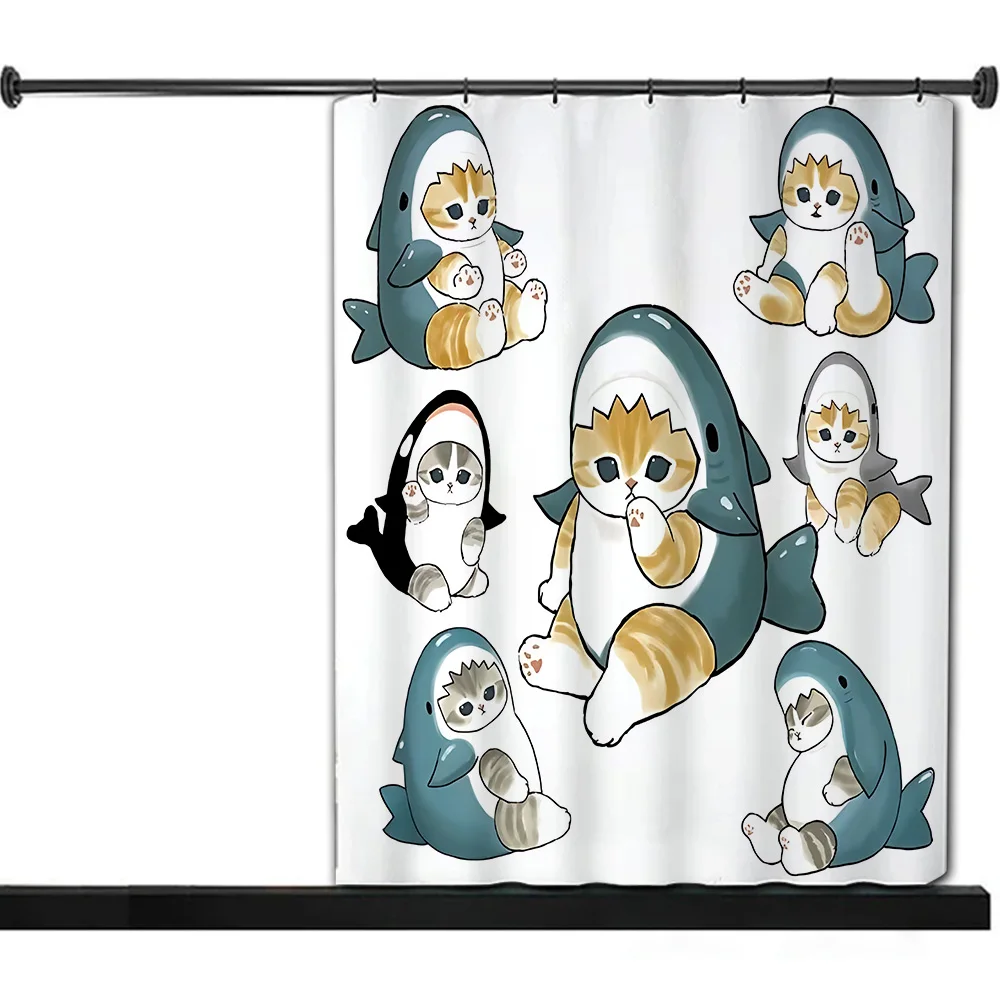 Shower Cute Cat Mofusands Curtain Waterproof Polyester Fabric Paint Colorful Bath Curtains Home Bathroom Decor Curtain With Hook view 5