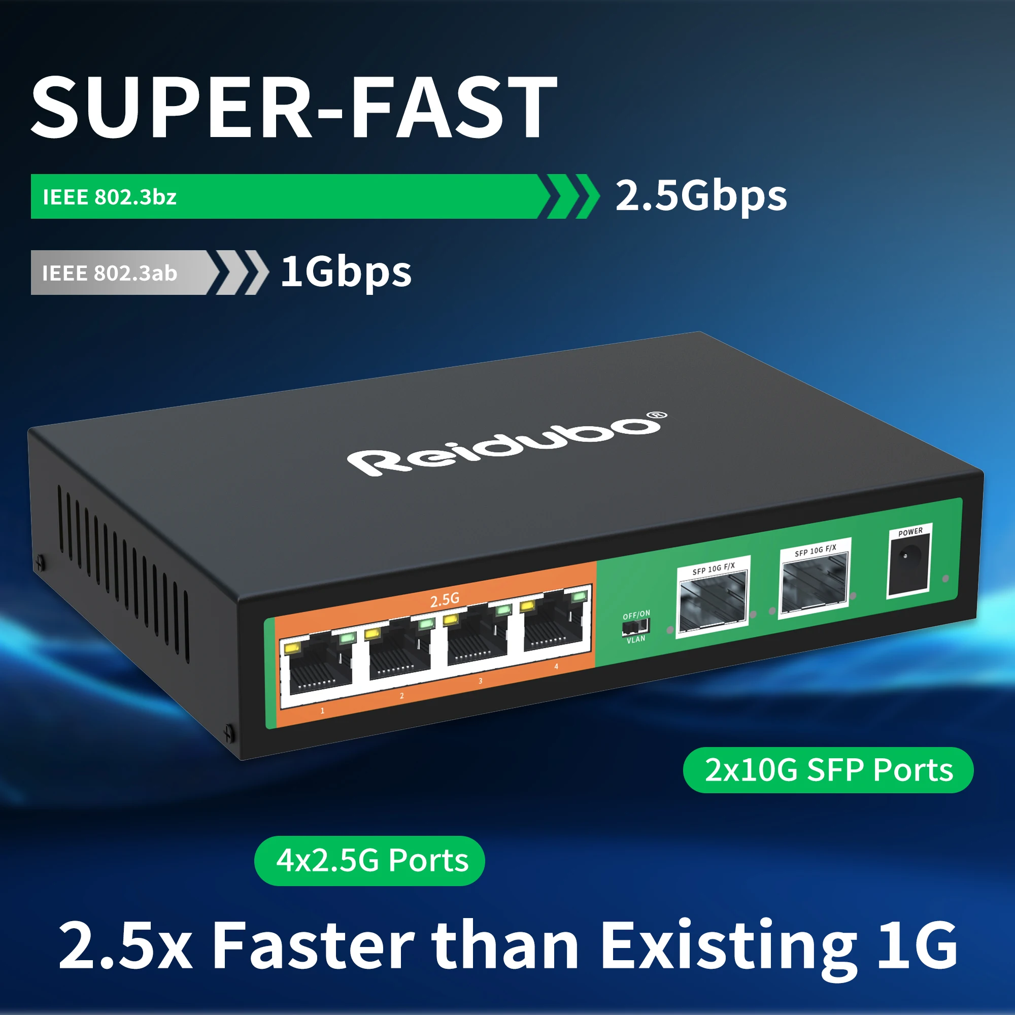 6 Port 2.5GB Switch, 4x2.5G Ports with 2x10G SFP+ Uplink, Unmanaged 2.5Gb Ethernet Network Switch, Plug & Play