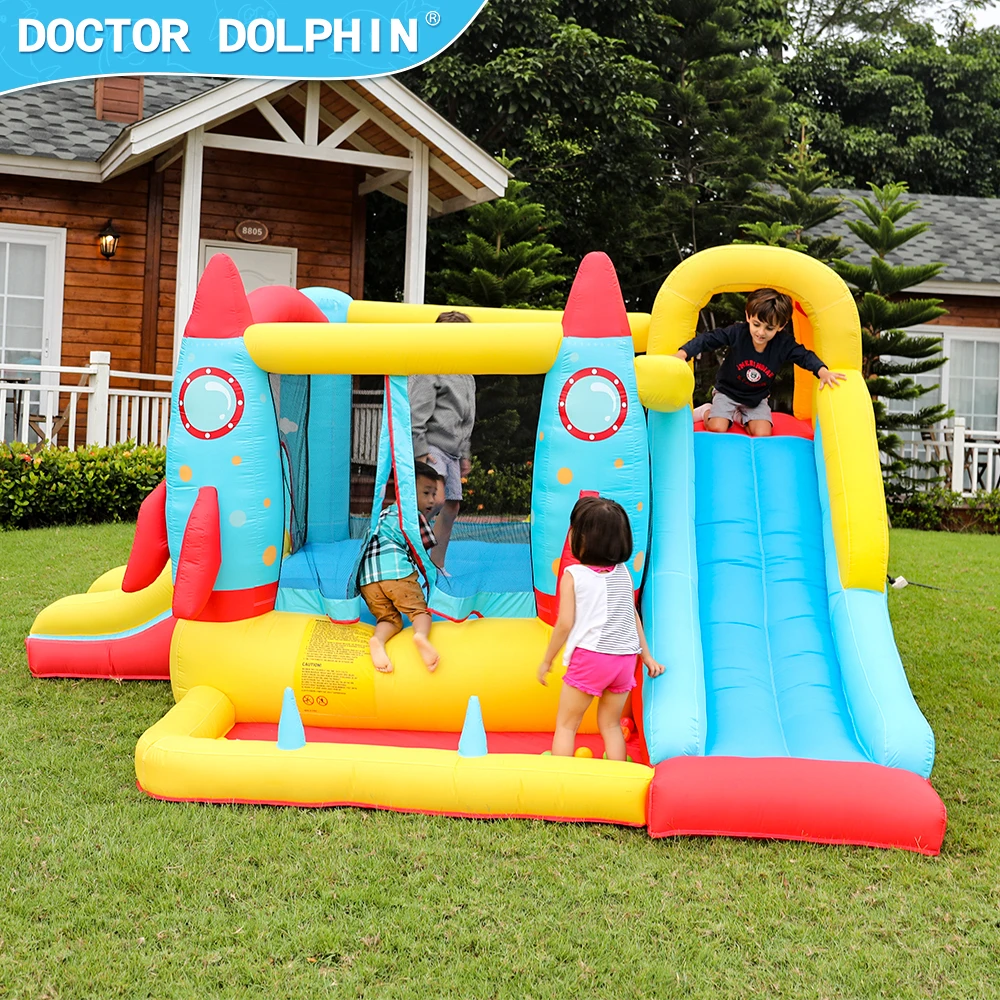 Customized  Space Rocket Design Jump Castle Combo With Two Slide And Pool Bouncing Castle Inflatable Bounce House For Kids