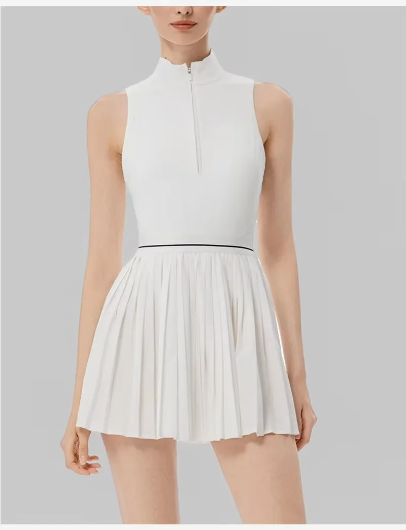 Damen-Tenniskleid mit Reißverschluss, Polokragen, integriertem BH und kurzen Ärmeln, atmungsaktives, ärmelloses Golf- und Sportkleid, schnelltrocknend, dehnbar, ideal für sportliche Aktivitäten. – Detail 9