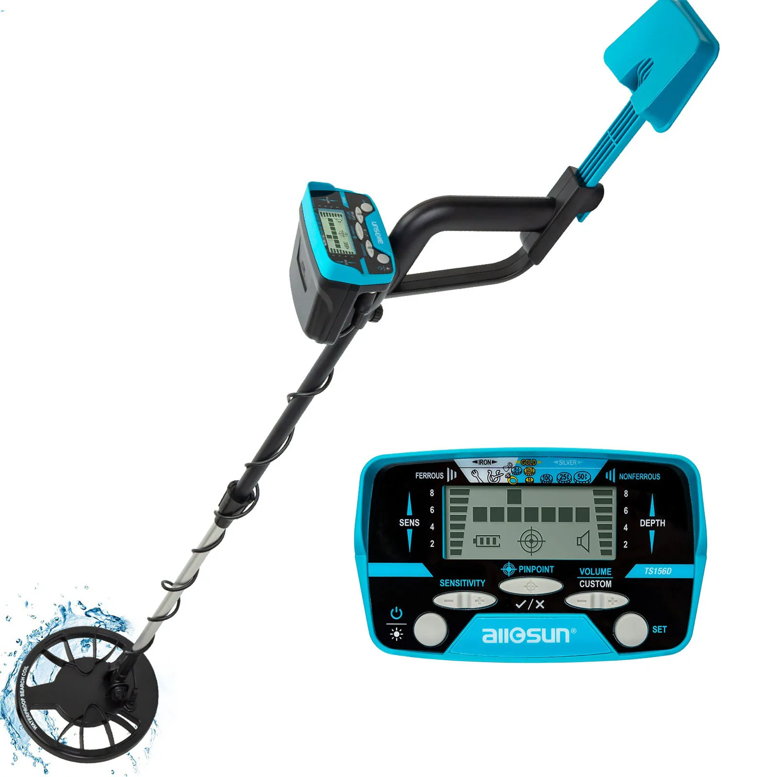 8 Inch Waterproof Search Coil Metal Detector 23-35 Inch Adjustable Stem Adult Underground Detector