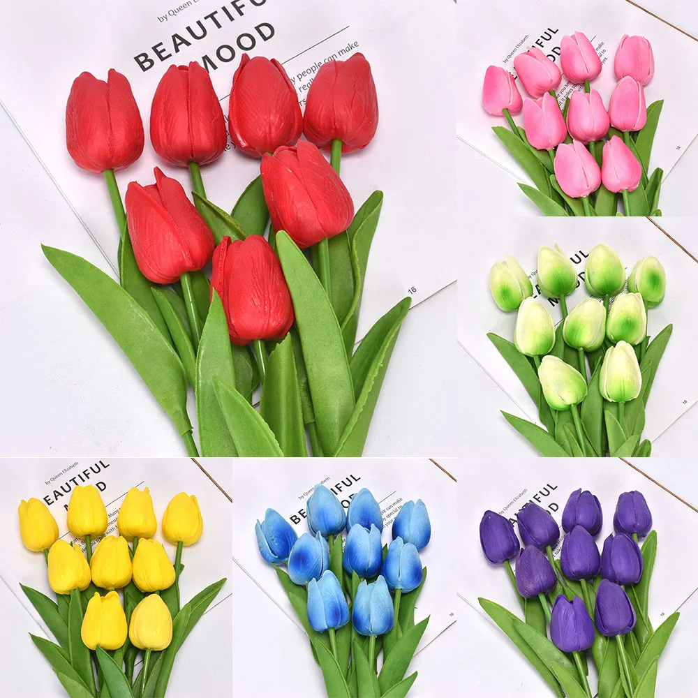 3/5PCS Tulip Artificial Flowers Real Touch Bouquet Fake Flowers Decoration for Wedding Supplies Home Decor Valentines Flowers