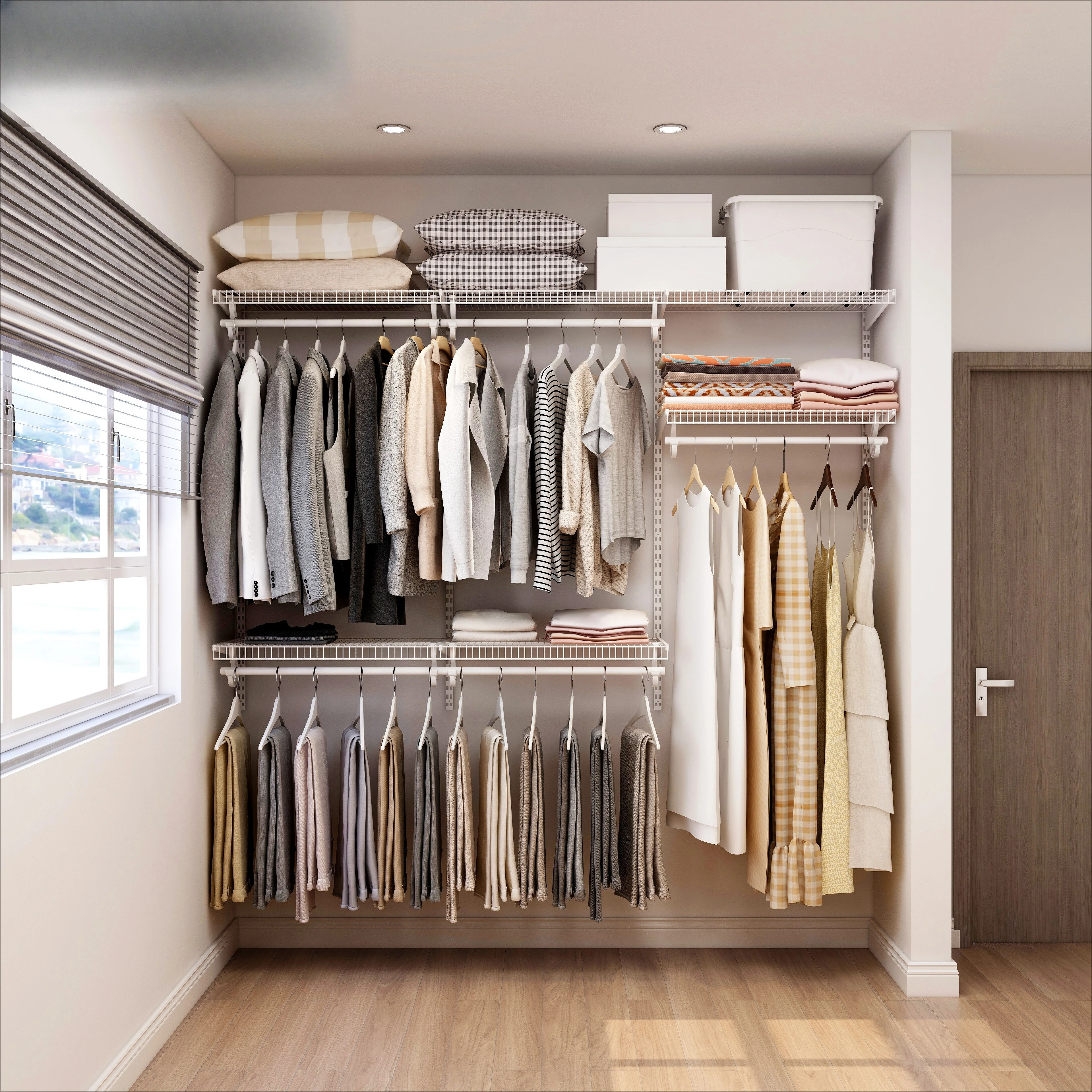 Portable Modern DIY Steel Closet System Open Wardrobe Wire Shelving Hanging Rails Bedroom Apartment Workshop Dining Living Room