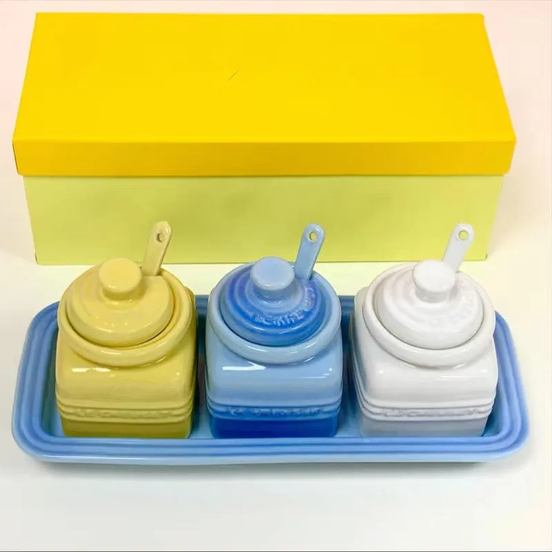 3PCS Ceramic Spice Jars with Lids & Spoons