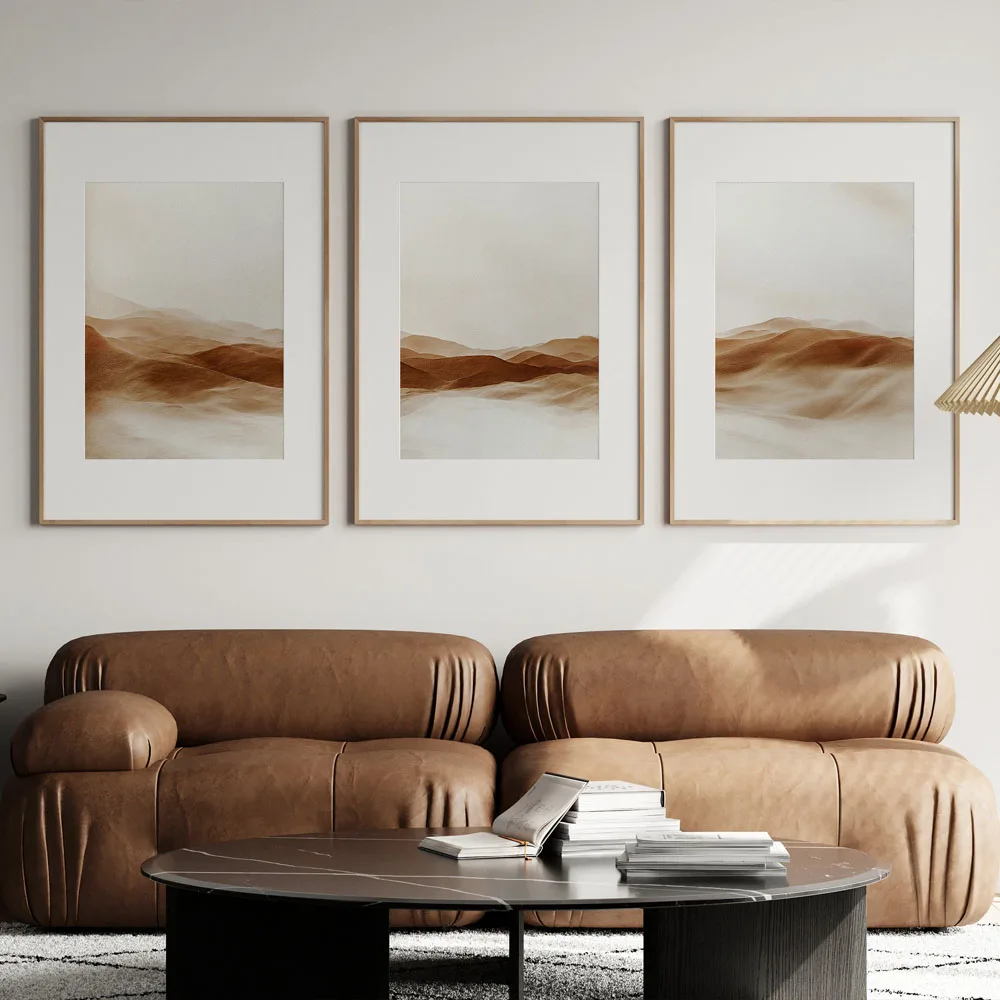 3pcs frameless Canvas Painting Minimalist Desert Landscape Poster Wall Art Set of 3 Abstract Neutral Toned Boho Painting Modern