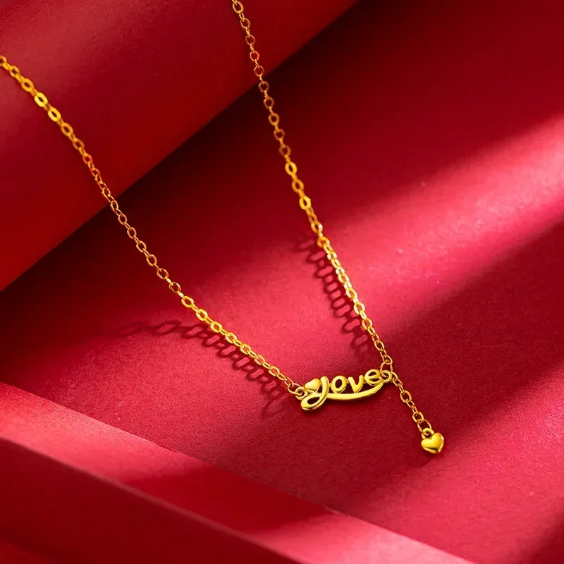 

High-quality necklace AU999 real gold 24K gold sweet fashion letter love clavicle chain womens pure gold necklace