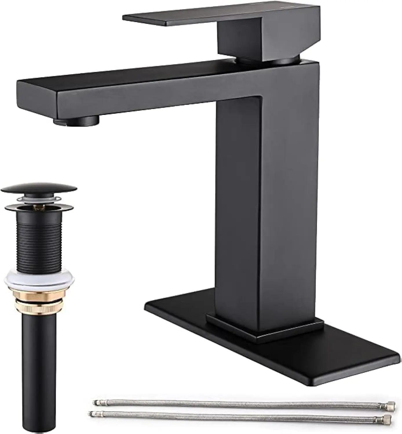 

Modern Matte Black Single Hole Bathroom Faucet with Pop-Up Drain, Stainless Steel Waterfall Spout for Easy Installation